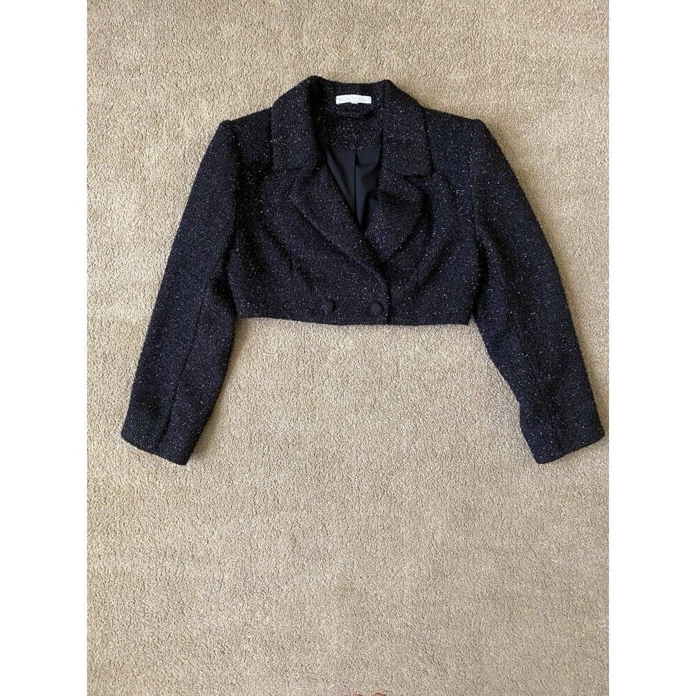 More to Come Zofia UltraCropped Sparkly Tweed Blazer Jacket Black Woman’s Size S